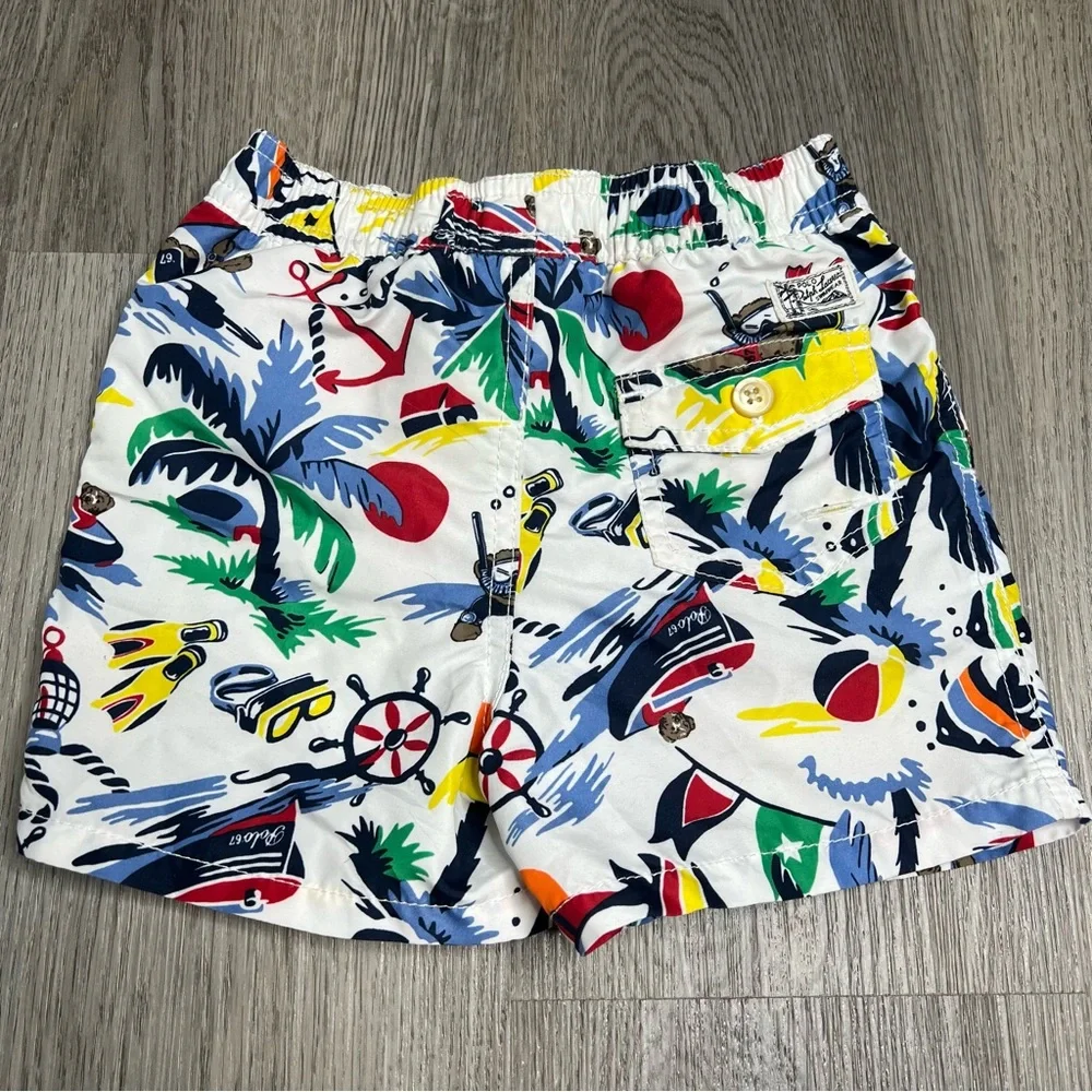 Ralph‎ Lauren Nautical Anchor Polo Bear Boats Bathing Suit Swim Trunks 24m Baby